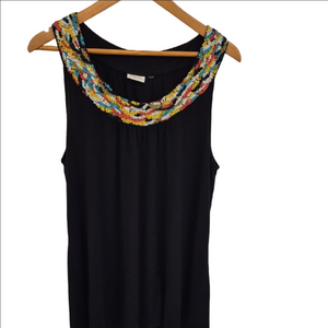 DKNYC Black Sleeveless Tunic with Multicolor Beaded Collar